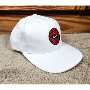 Vintage Nike Snapback Hat Center Swoosh Basketball Logo White 6 Panel 90s